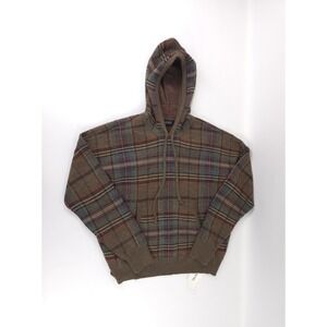 Ralph Lauren Black Label Mens Casual Knit Brown Plaid Hoodie Size SP